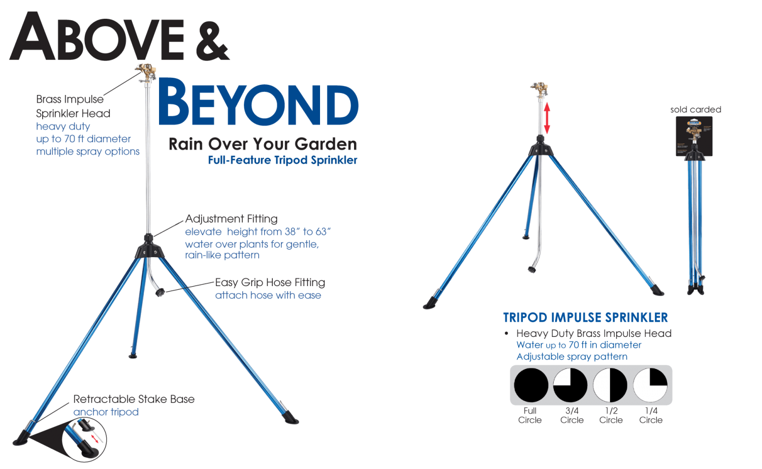 Heavy Duty Brass Impulse Water Sprinkler with Telescoping Tripod